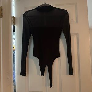 Kittenish Mock Neck Mesh Long Sleeve Bodysuit Black Size Small